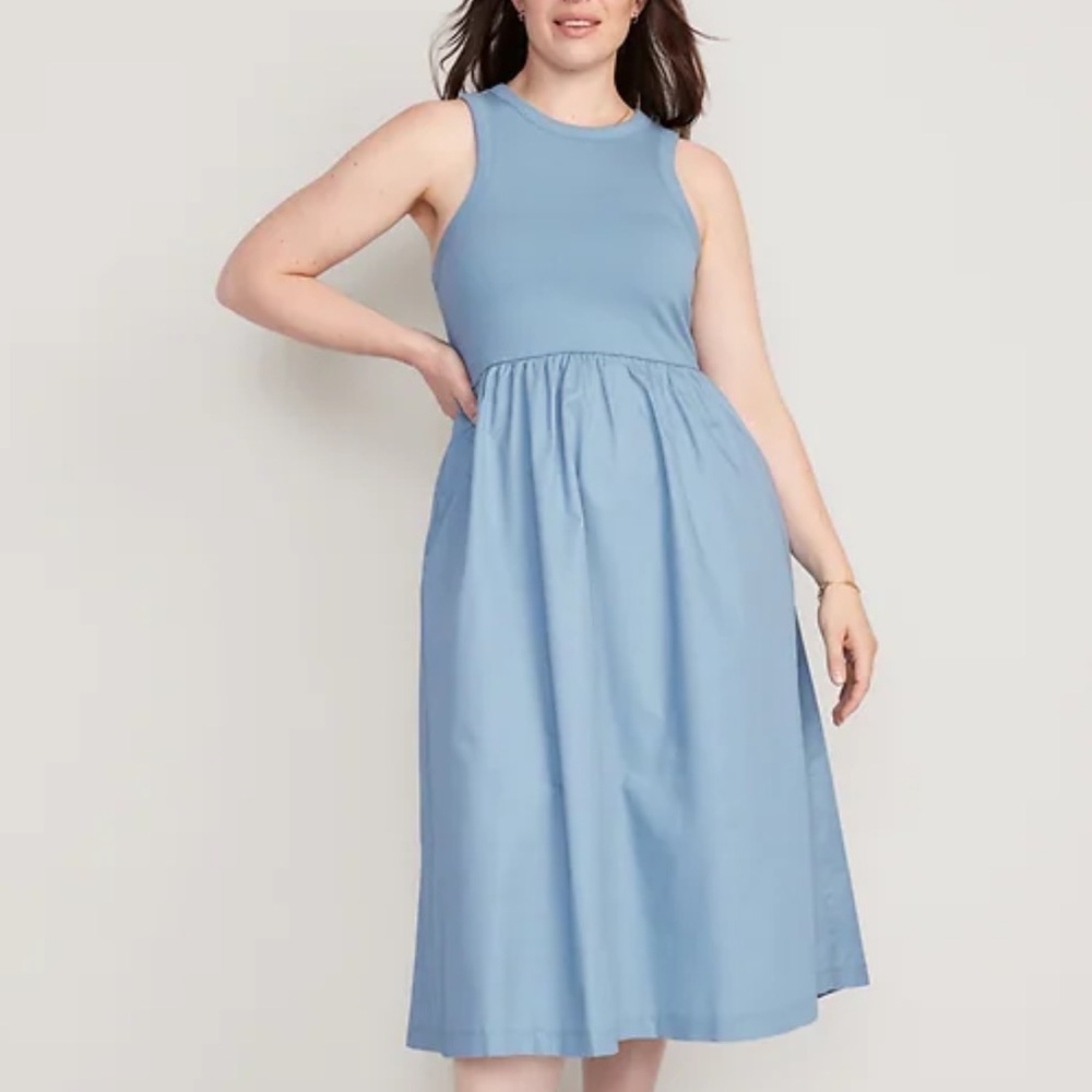 Old Navy Fit & Flare Combination Midi Dress, light blue, size medium